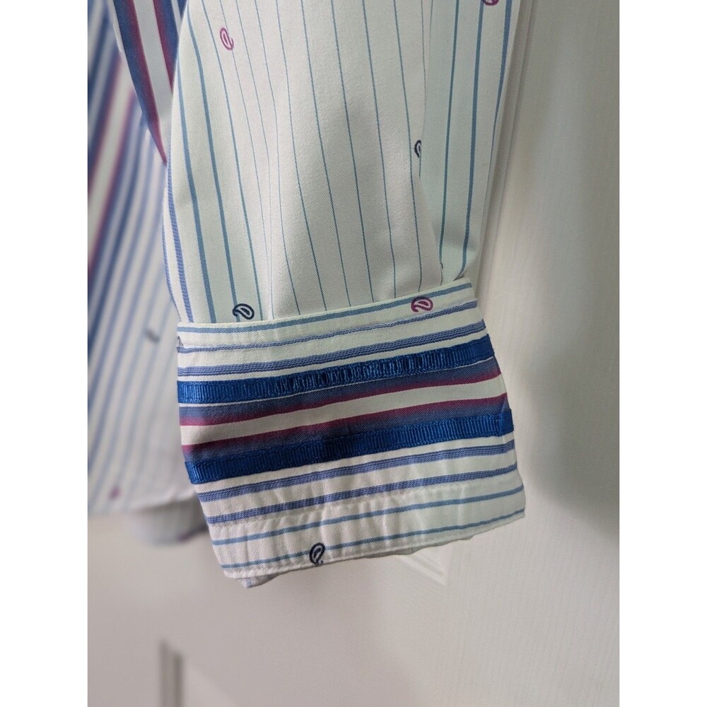 Robert Graham Button Up Shirt Mens Large White Blue Paisley Striped Flip Cuff - Picture 4 of 9